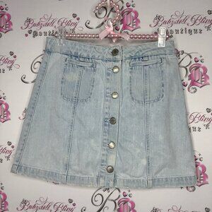 Top shop skirt button up jean Light Blue Denim Skirt cute boho moto